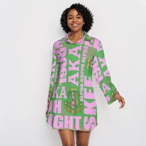Alpha Kappa Alpha Crossword Lapel Shirt Dress With Long Sleeve