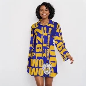 Sigma Gamma Rho Crossword Lapel Shirt Dress With Long Sleeve