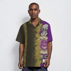 Omega Psi Phi Hawaiian Shirt With Button Closure