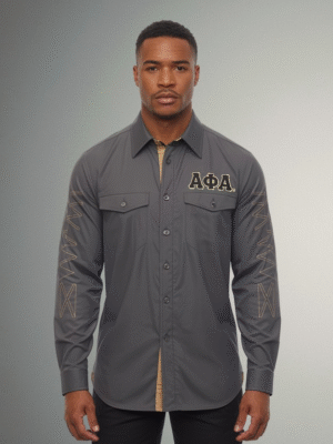 Alpha Phi Alpha Charcoal Crest Long-Sleeve Button-Up Shirt