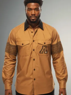 Alpha Phi Alpha Tan Tribal Long-Sleeve Button-Up Shirt