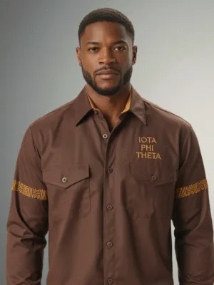Iota Phi Theta Gold Emblem Long-Sleeve Button-Up Shirt