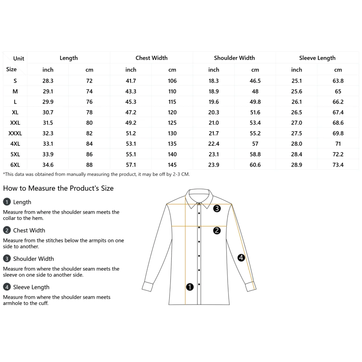 Omega Psi Phi Grey Classic Long-Sleeve Button-Up Shirt Size Chart