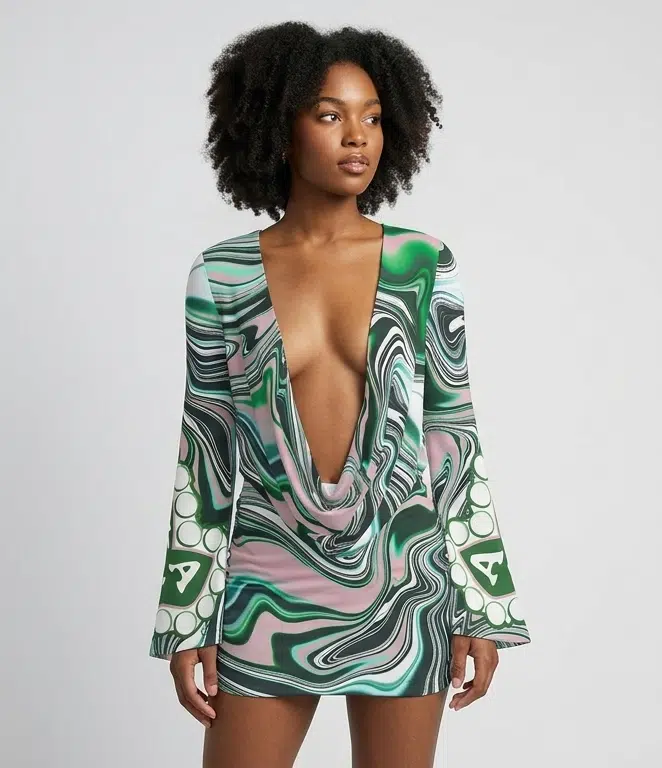 Alpha Kappa Alpha Pearls and Swirls V Neck Bodycon Dress