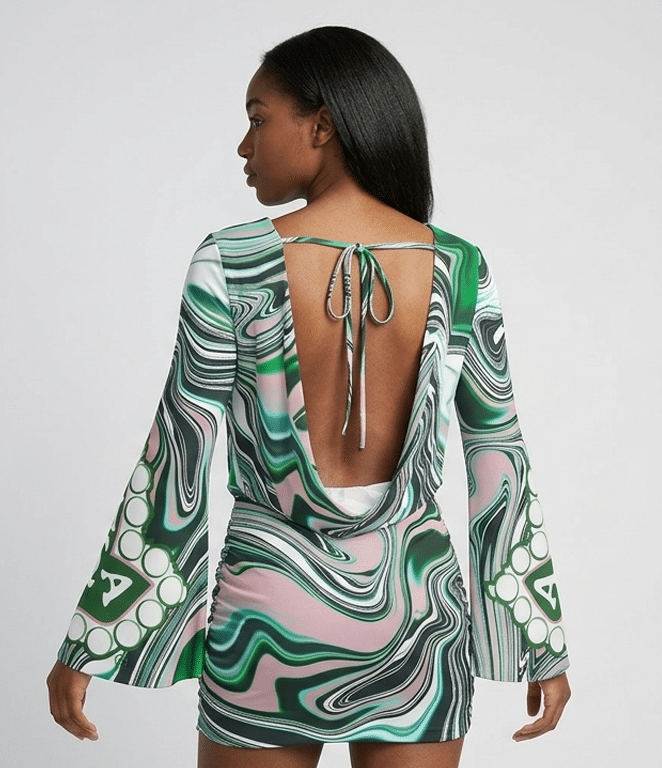 Alpha Kappa Alpha Pearls and Swirls V Neck Bodycon Dress - Image 2