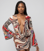 Delta Sigma Theta Crimson and Swirls V Neck Bodycon Dress