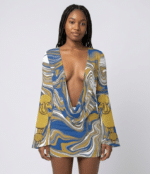 Sigma Gamma Rho Poddles and Swirls V Neck Bodycon Dress