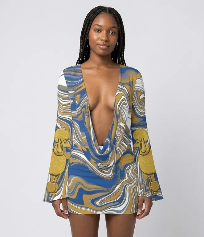 Sigma Gamma Rho Poddles and Swirls V Neck Bodycon Dress