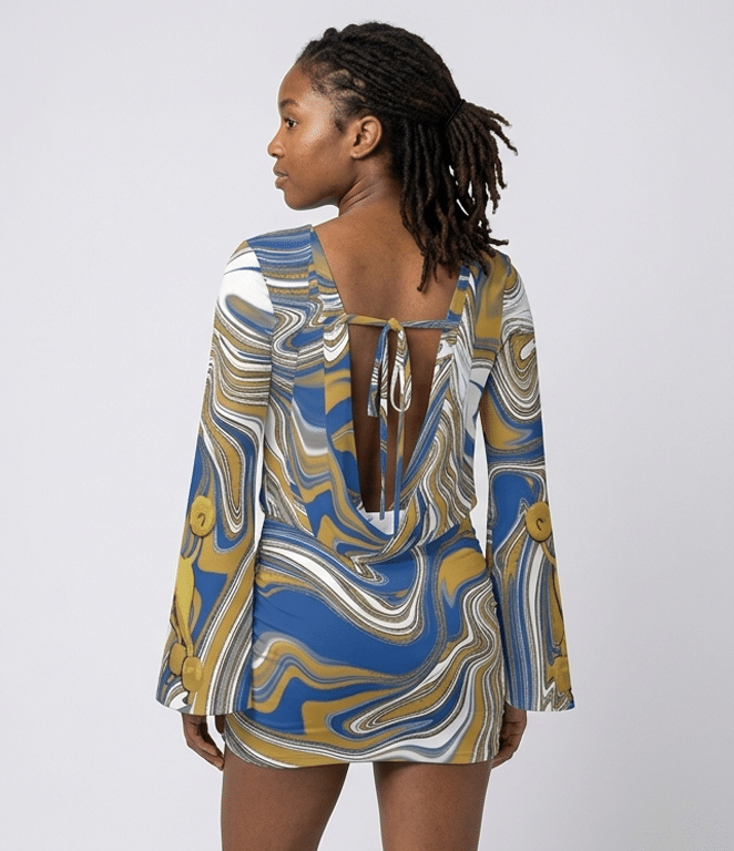 Sigma Gamma Rho Poddles and Swirls V Neck Bodycon Dress - Image 2