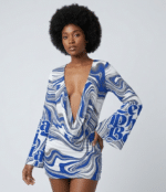 Zeta Phi Beta Doves and Swirls V Neck Bodycon Dress