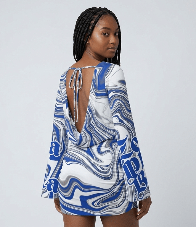 Zeta Phi Beta Doves and Swirls V Neck Bodycon Dress - Image 2