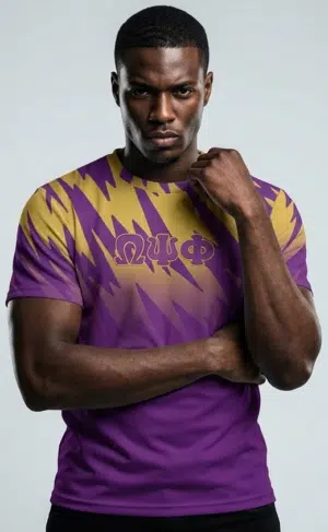 Omega Psi Phi Que Strike Curved Hem Crewneck T-Shirt